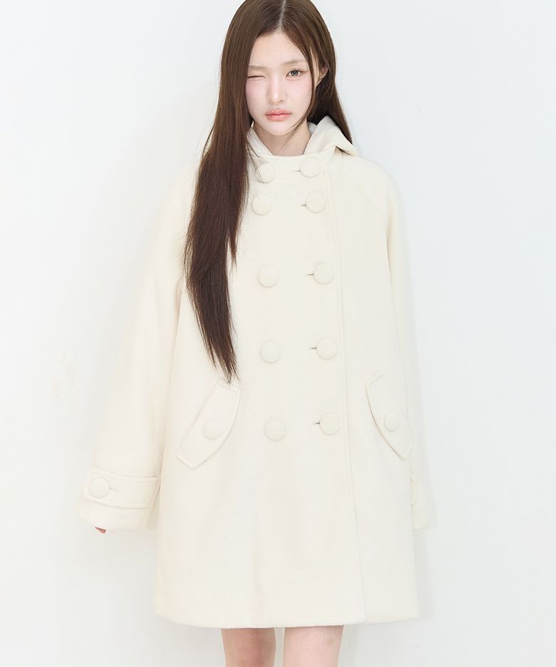 코지 후디 버튼 코트 아이보리