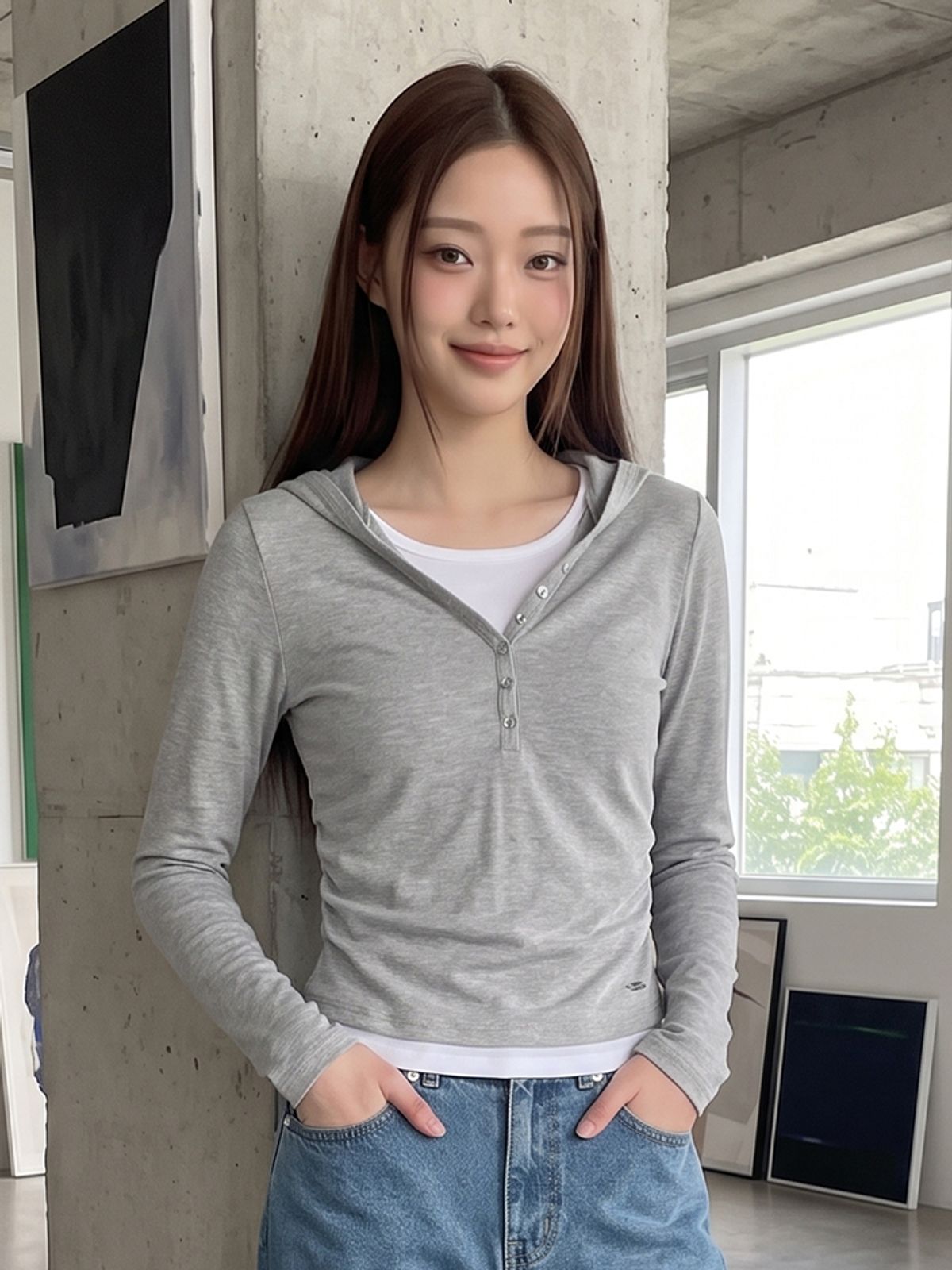 행텐(HANGTEN) 여성 웨일 레이어드 후드티셔츠_055(10580-131-631-69)