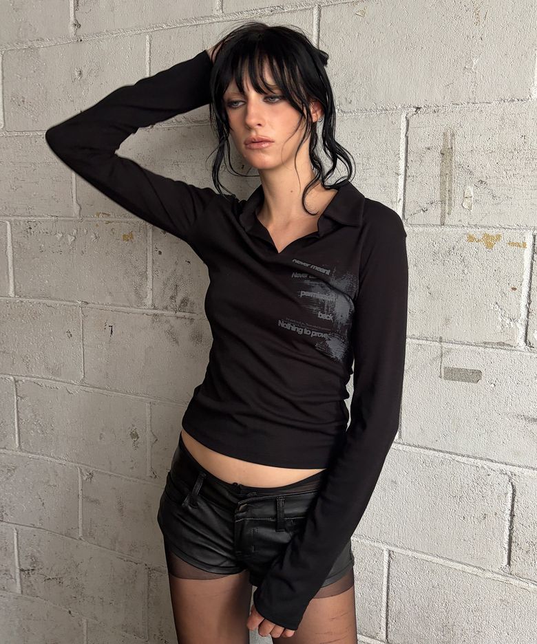 Collar V Neck Top - Black