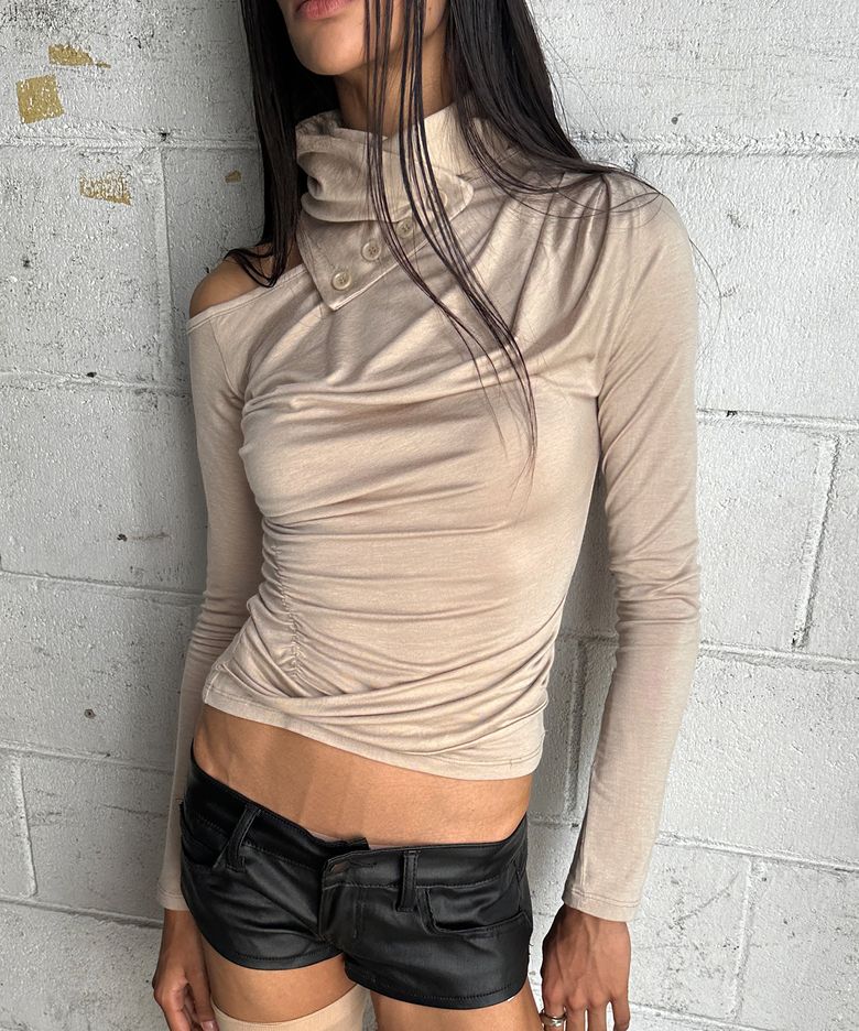 Scarf Drape Top - Beige