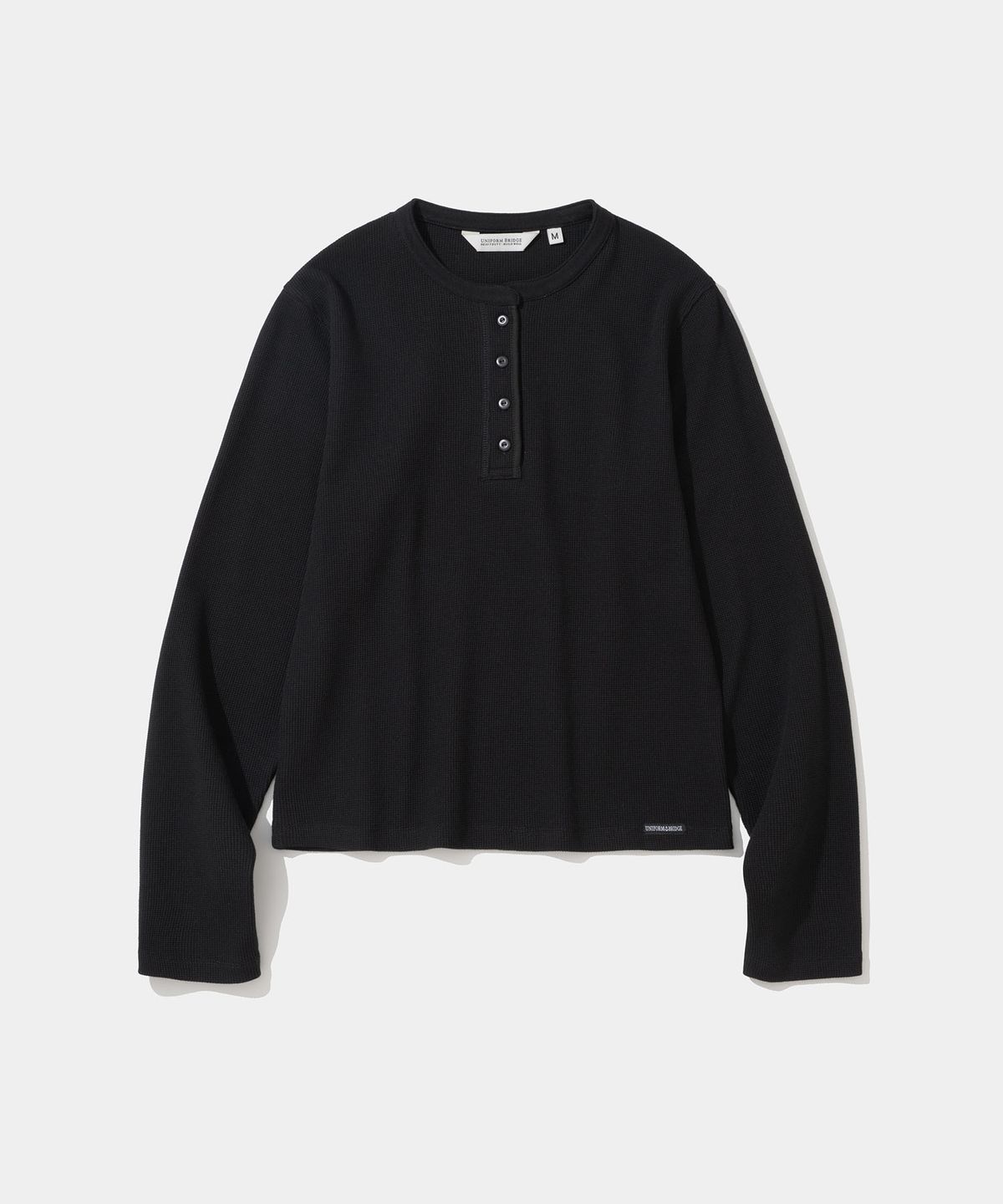 유니폼브릿지(UNIFORM BRIDGE) (w) waffle henley neck l/s t-shirt black