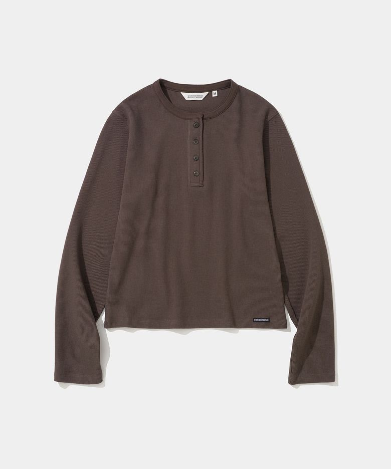 (w) waffle henley neck l/s t-shirt brown red