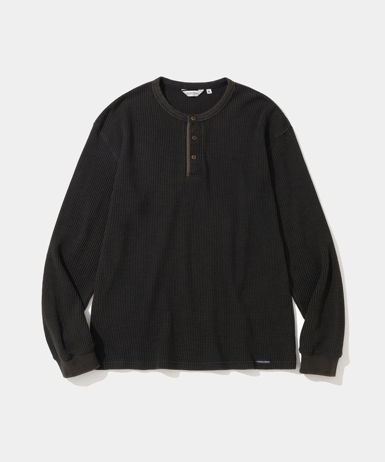 salt wash waffle henley neck l/s t-shirt black