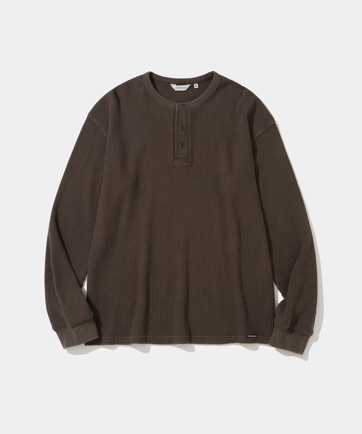 유니폼브릿지(UNIFORM BRIDGE) salt wash waffle henley neck l/s t-shirt brown