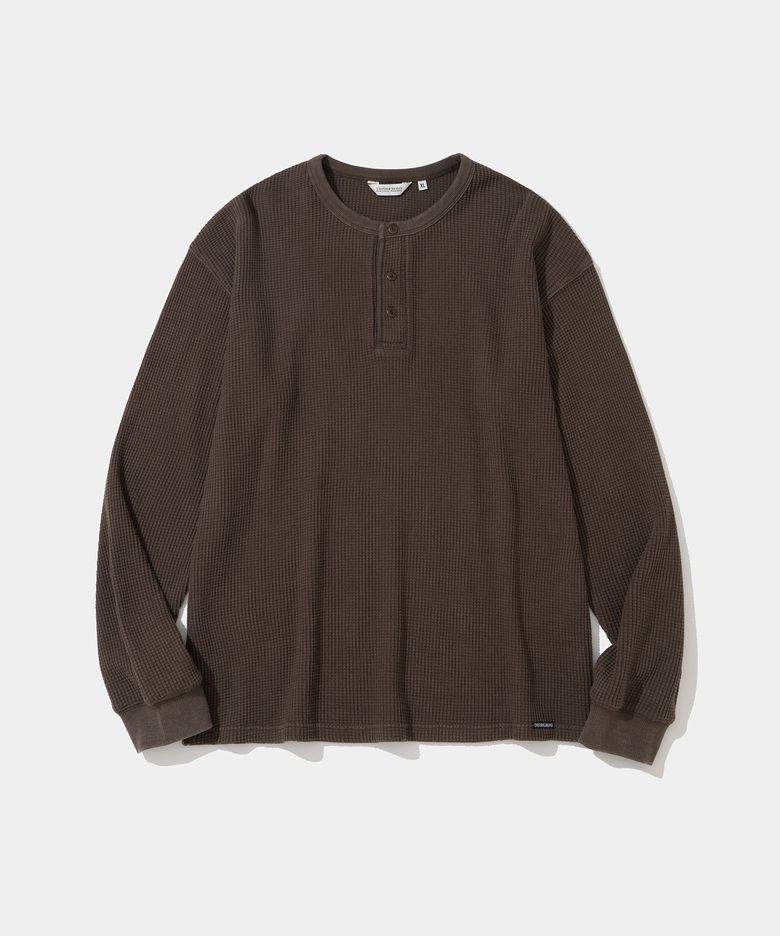 salt wash waffle henley neck l/s t-shirt brown