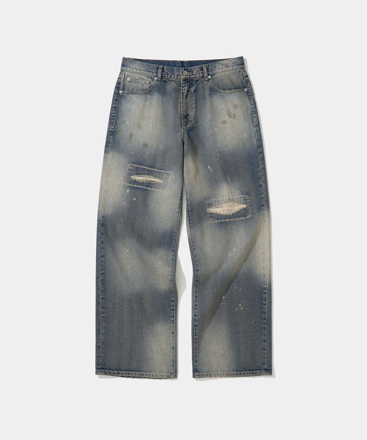 유니폼브릿지(UNIFORM BRIDGE) destroyed paint denim pants light indigo