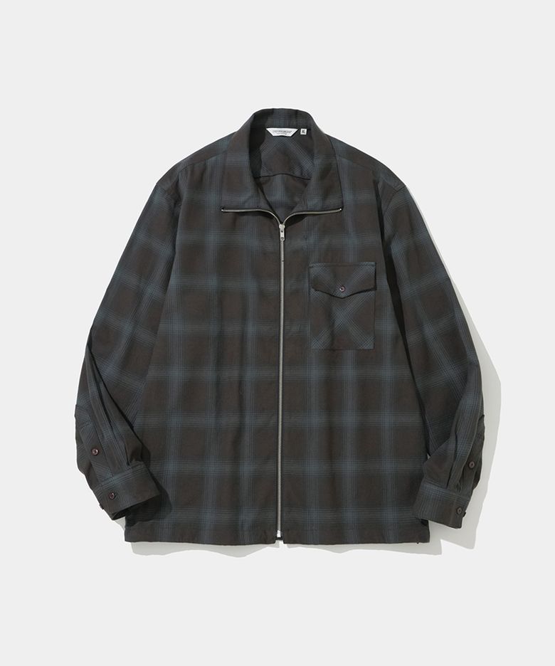 zip-up check shirt jacket charcoal check