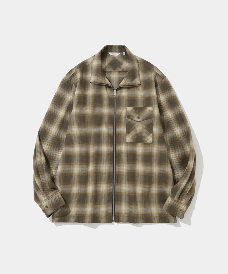 zip-up check shirt jacket brown check