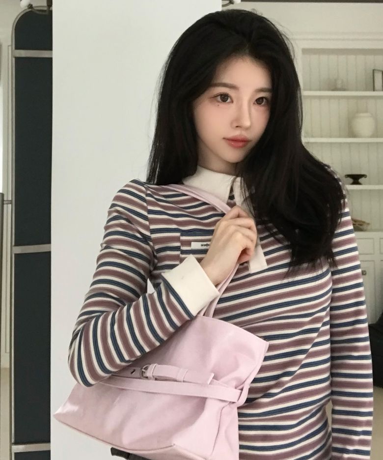 STRIPE COLLAR LONG SLEEVE TEE_PURPLE