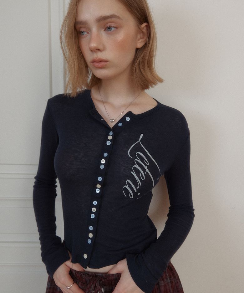 LETTERING BUTTON CARDIGAN_NAVY