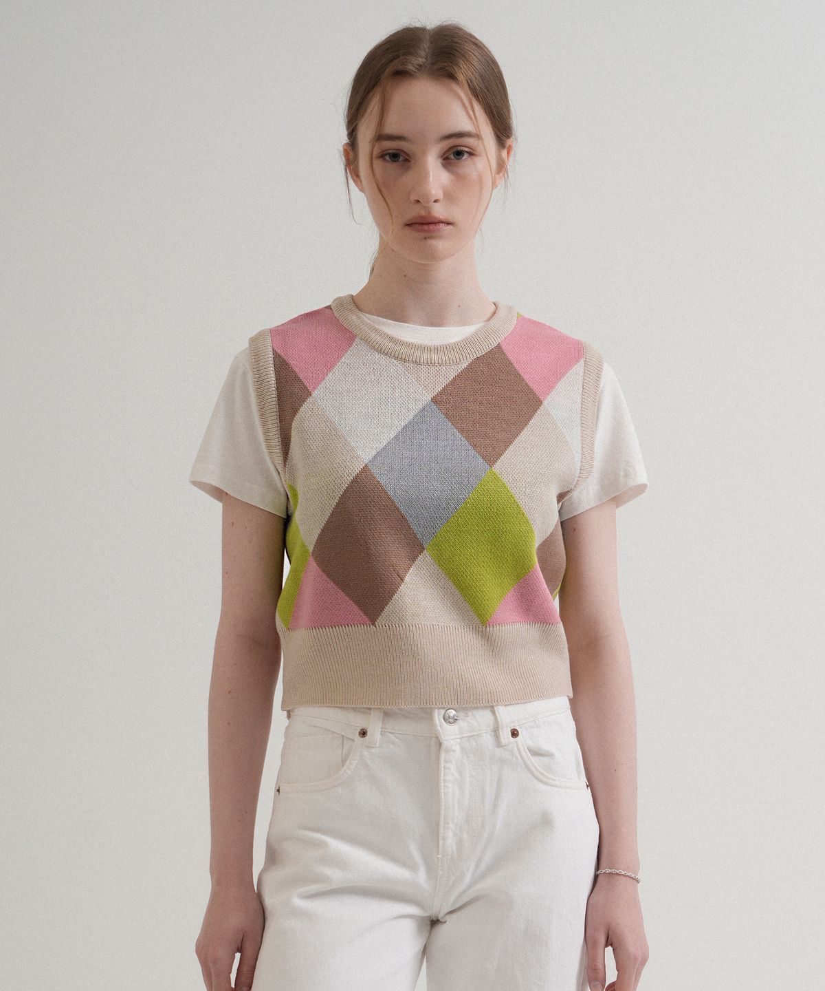 블레티(VLETI) Round Coloration Knit Vest (Beige)
