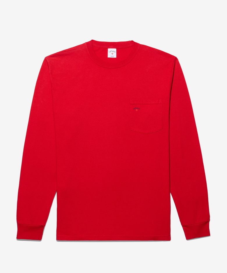 (U) 롱 슬리브 코어 로고 포켓 티 스칼렛 레드 LONG SLEEVE CORE POCKET TEE SCARLET RED
