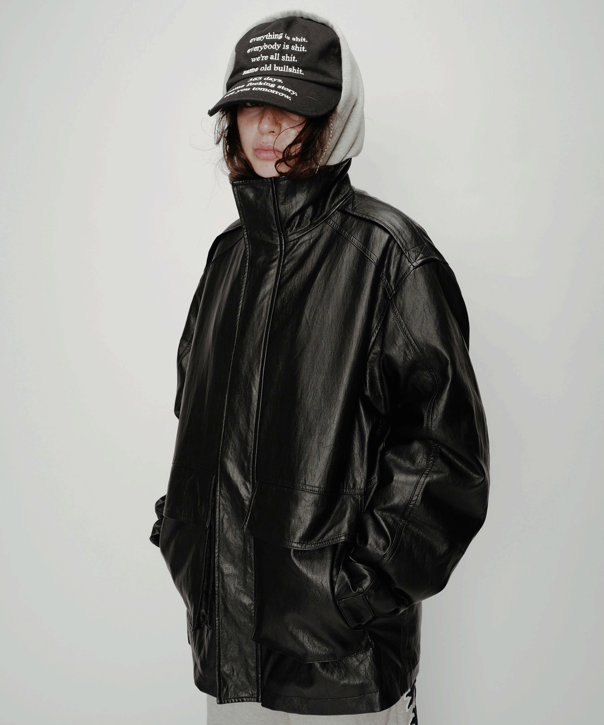 이알티알(ERTR) Murphy Highneck Leather Jacket Black