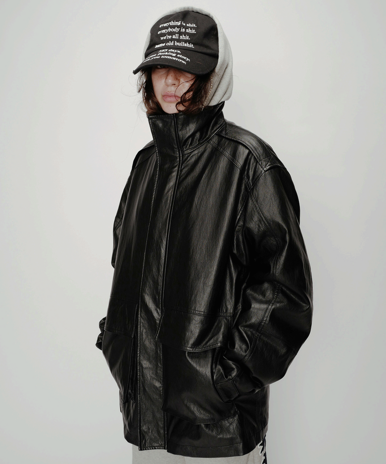 Murphy Highneck Leather Jacket Black