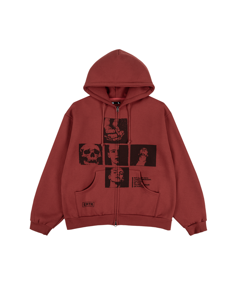 Punky Cross Hoodie Zip Up Red