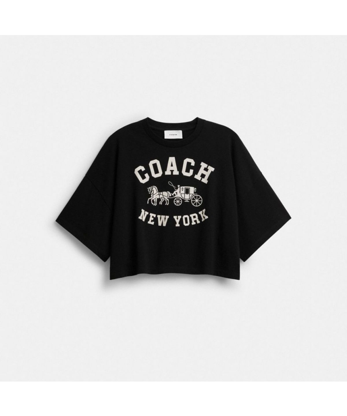 코치(COACH) 숏 슬리브 와이드 크롭드 크루넥 티셔츠 인 오가닉 코튼 CEP43 BLK