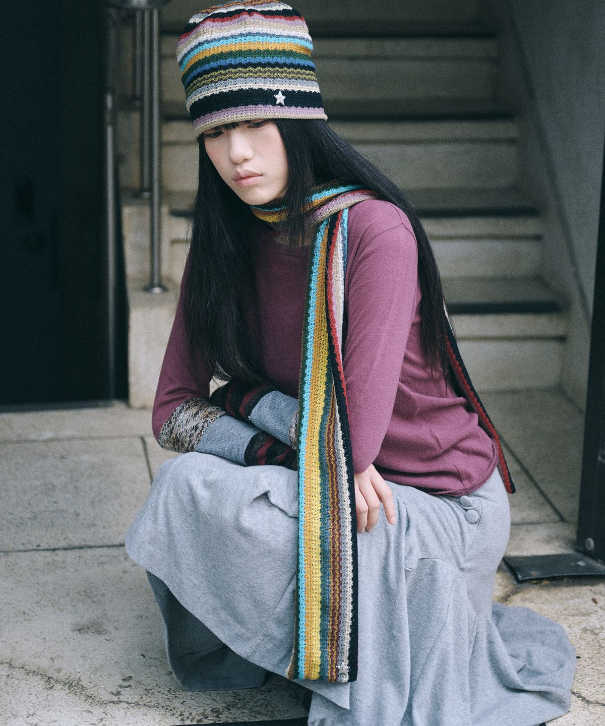 키이비(KIIBI) hippie stripe scarf beige
