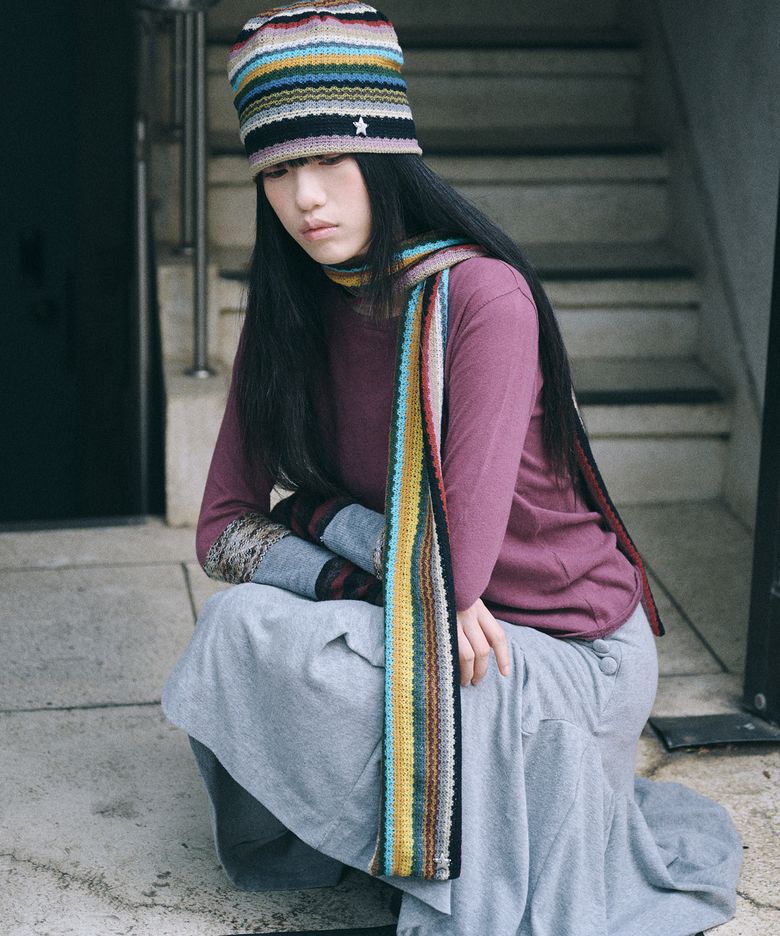 hippie stripe scarf beige