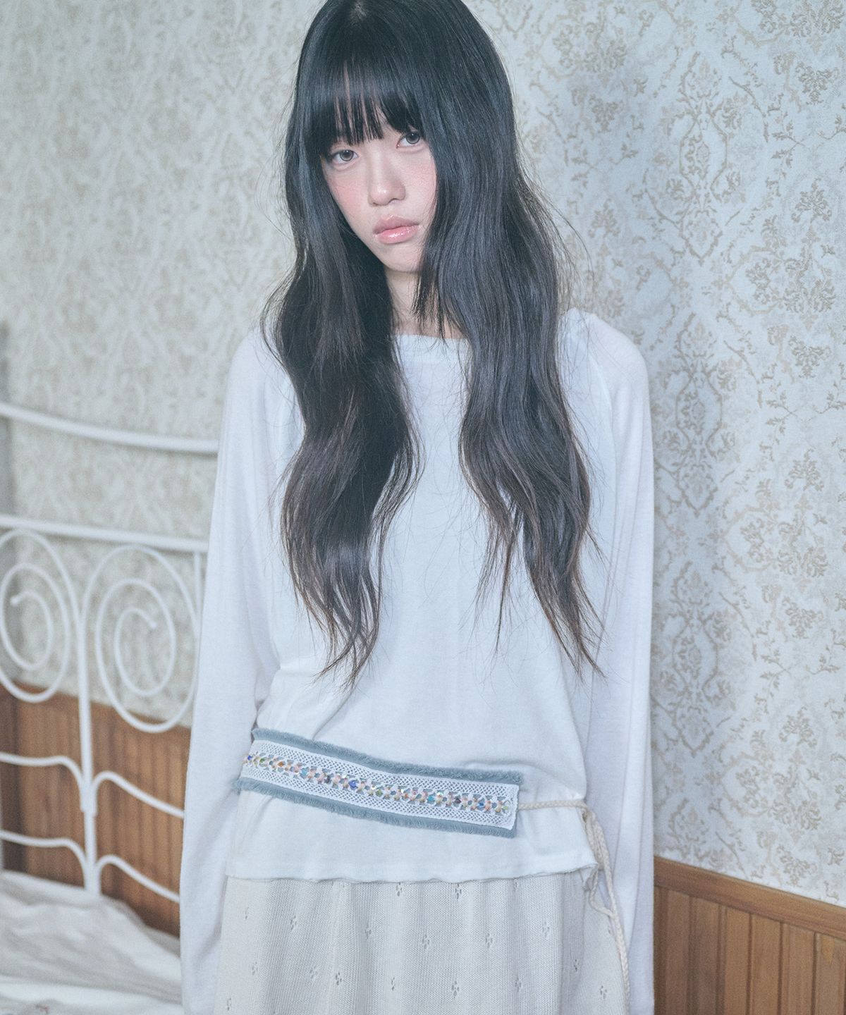 키이비(KIIBI) hippie beads denim belt blue
