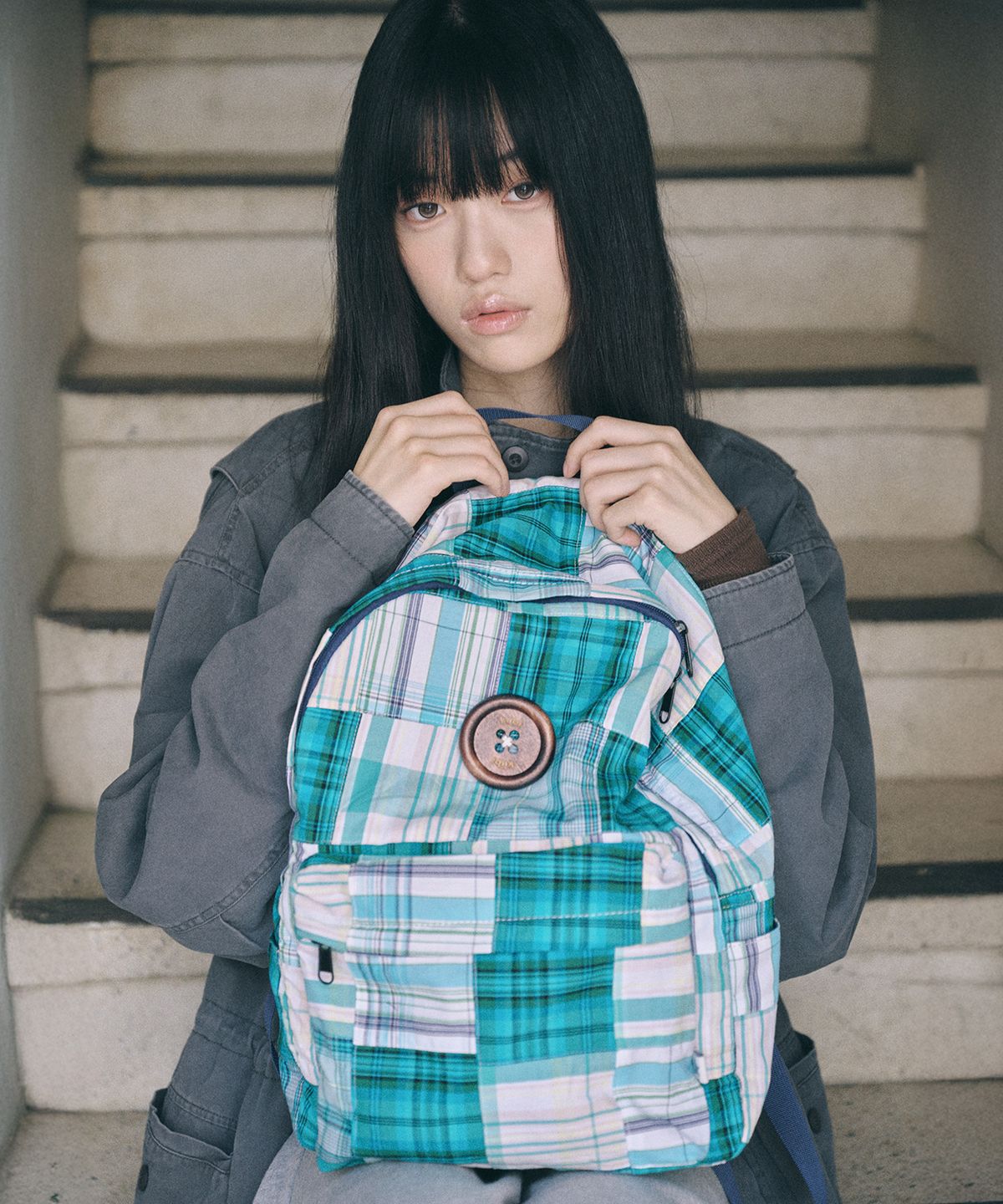 키이비(KIIBI) vintage patchwork backpack green