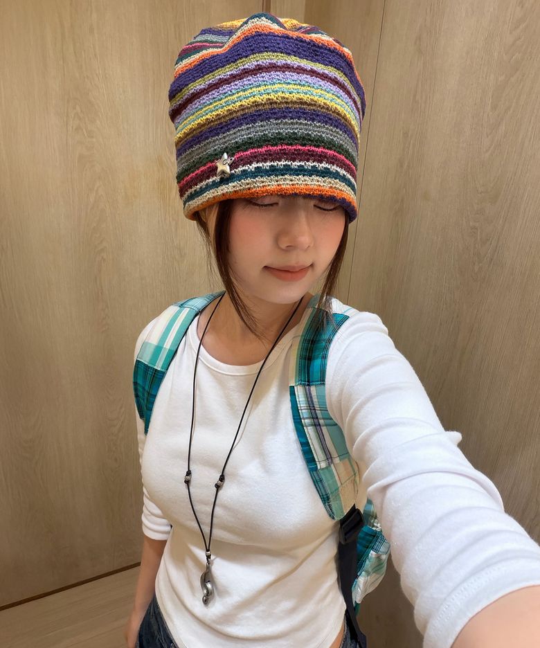 hippie stripe beanie purple