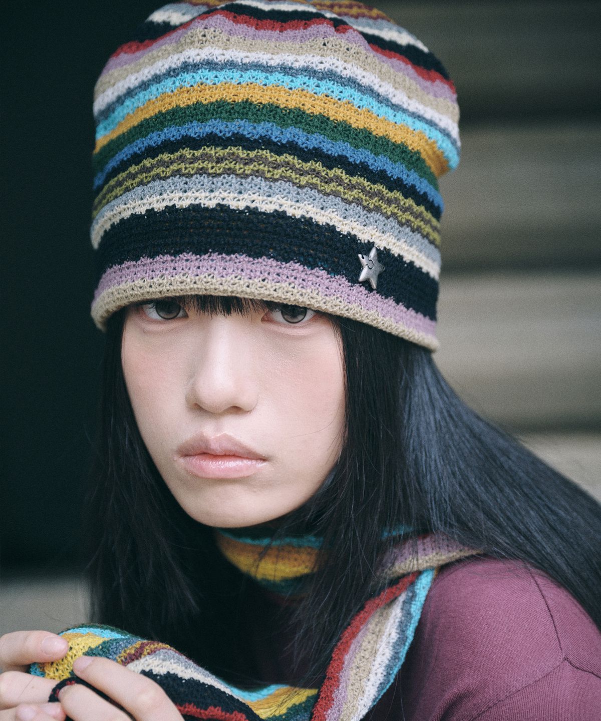 키이비(KIIBI) hippie stripe beanie beige