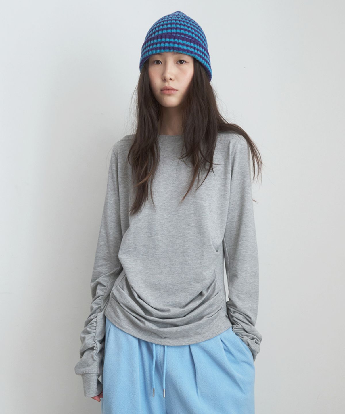 마조네(MA JOURNEE) SHIRRING DETAIL T-SHIRT_MELANGE