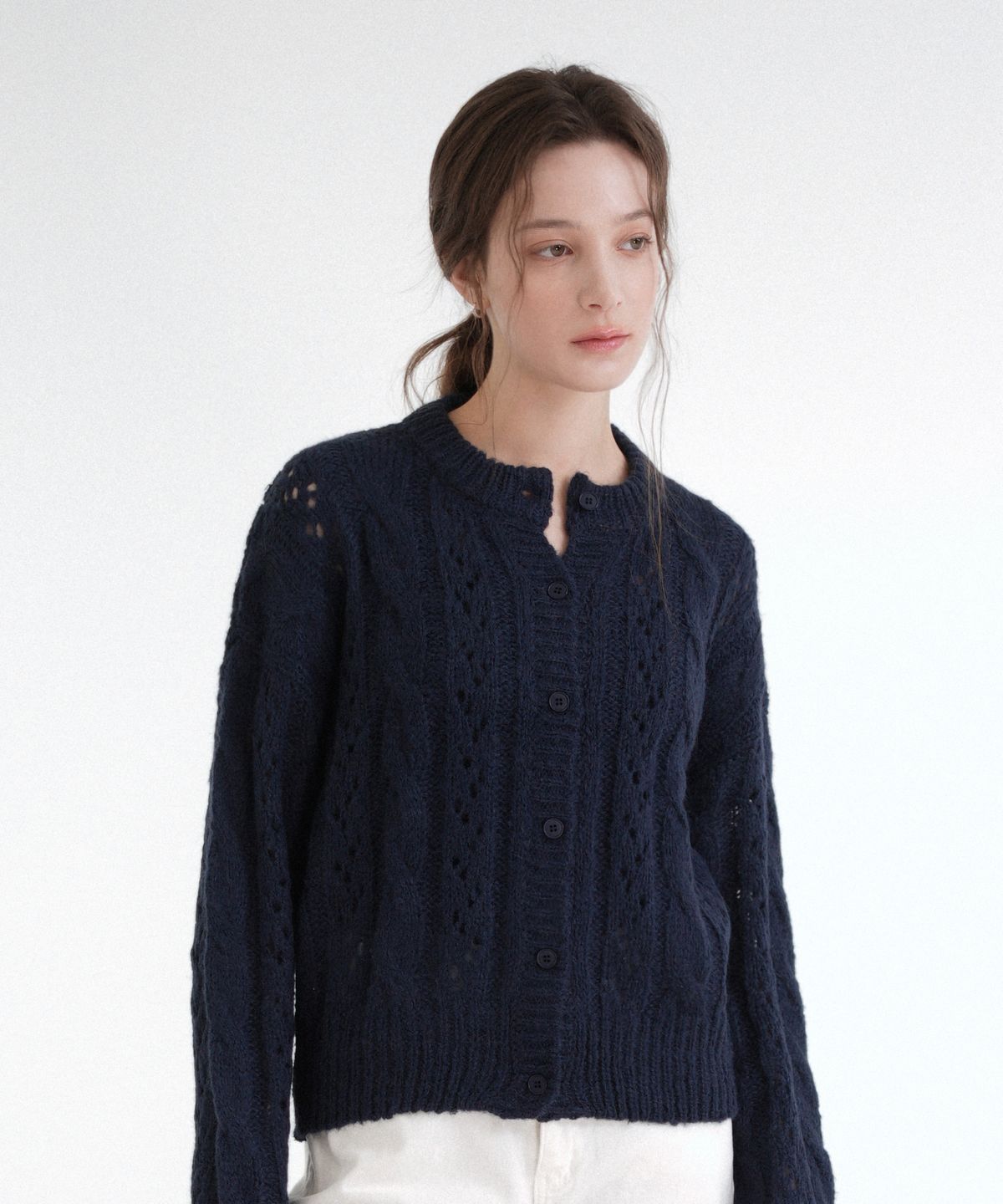 블레티(VLETI) Alpaca Cable Skashi Knit Cardigan (Navy)