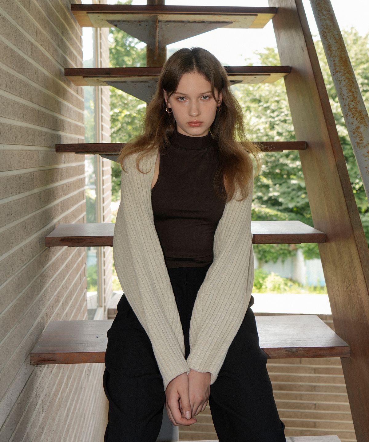 블레티(VLETI) Ribbed bolero Knit Cardigan (Oatmeal)