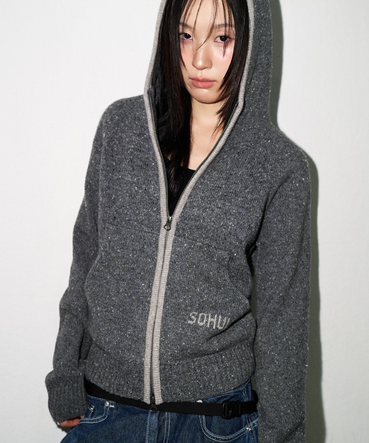 소흘(SOHUL) Blend Knit Zip up (차콜)