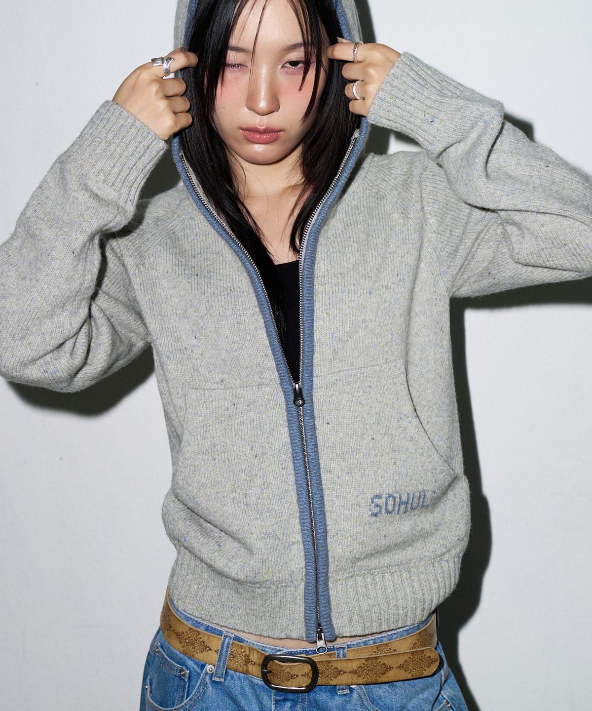 소흘(SOHUL) Blend Knit Zip up (블루 클라우드)