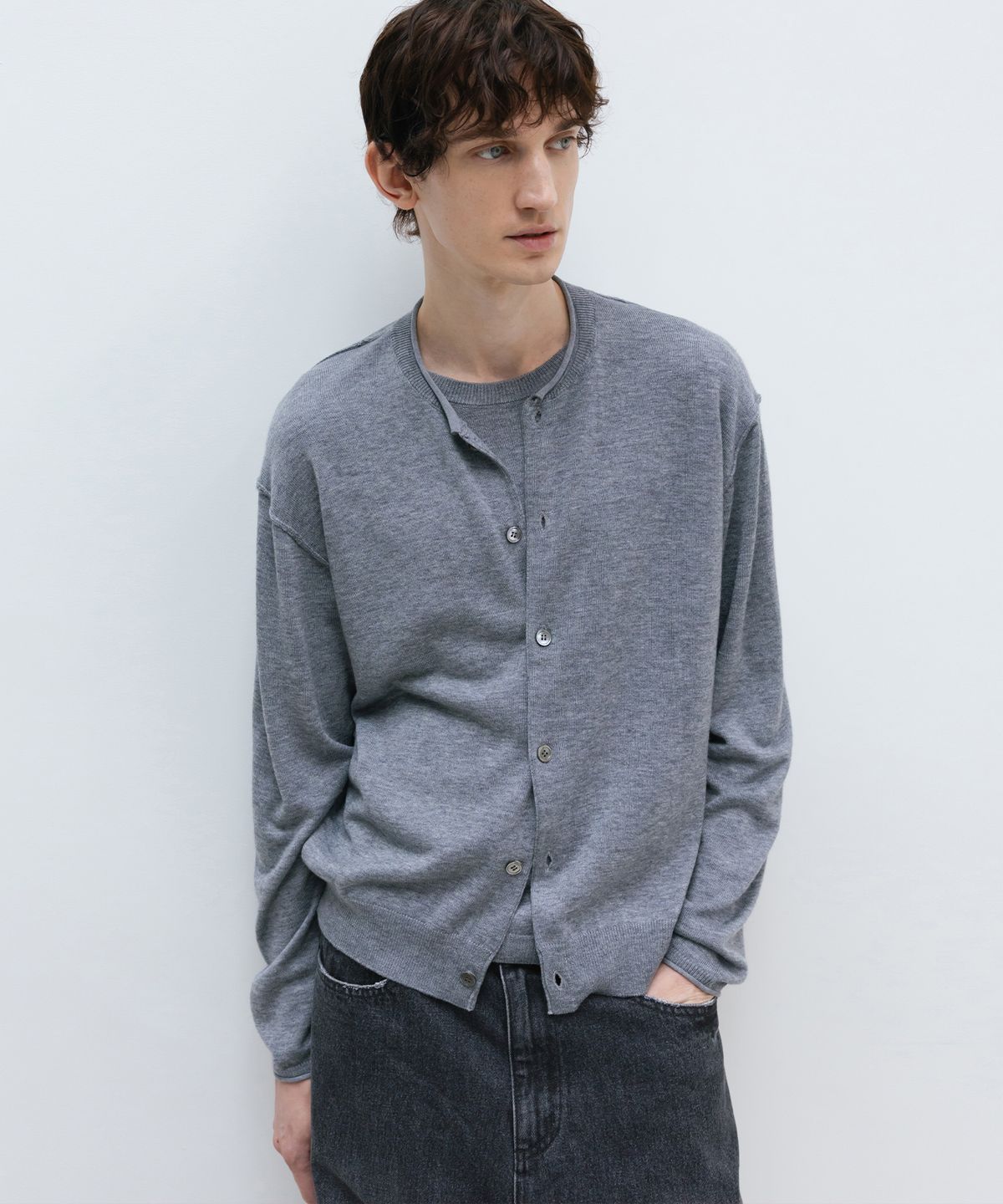 인사일런스(INSILENCE) 울 블렌드 레이어드 카디건 MELANGE GREY