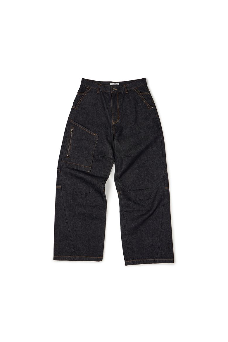 SIDE POCKET CURVED DENIM (BLUE)