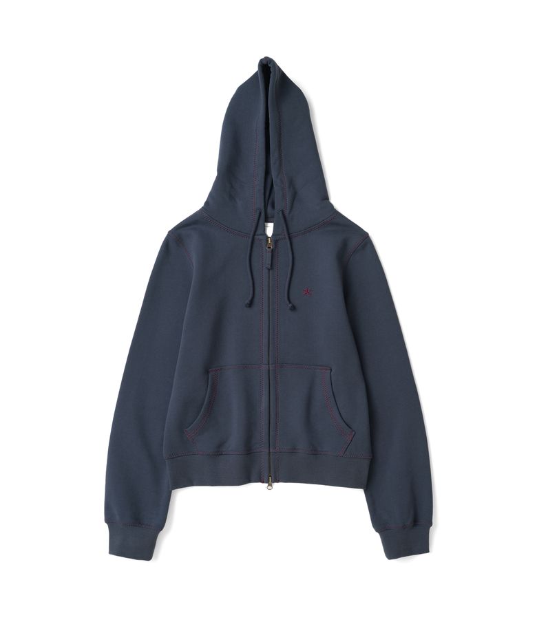 TCM zigzag stitch hooded zip-up (navy)