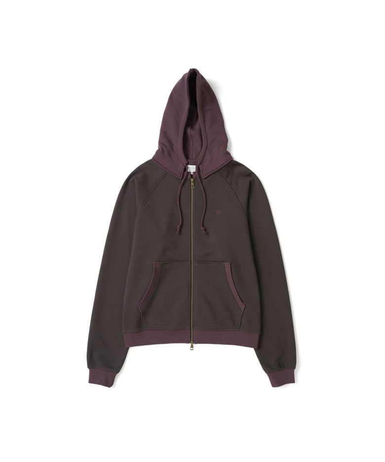 TCM colorblock hooded zip-up (dark brown)
