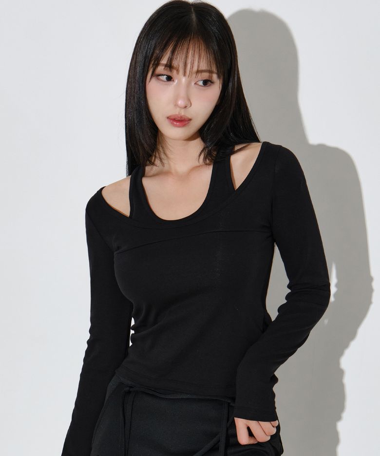 헤이지 콘트라스트 리니어 롱 슬리브 [블랙]