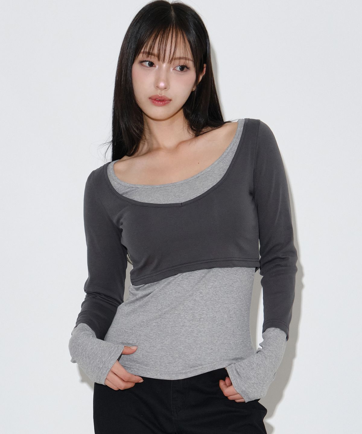 헬레네파리스(HELENE PARIS) 세도나 모노크롬 레이어드 롱 슬리브 [그레이-멜란지]