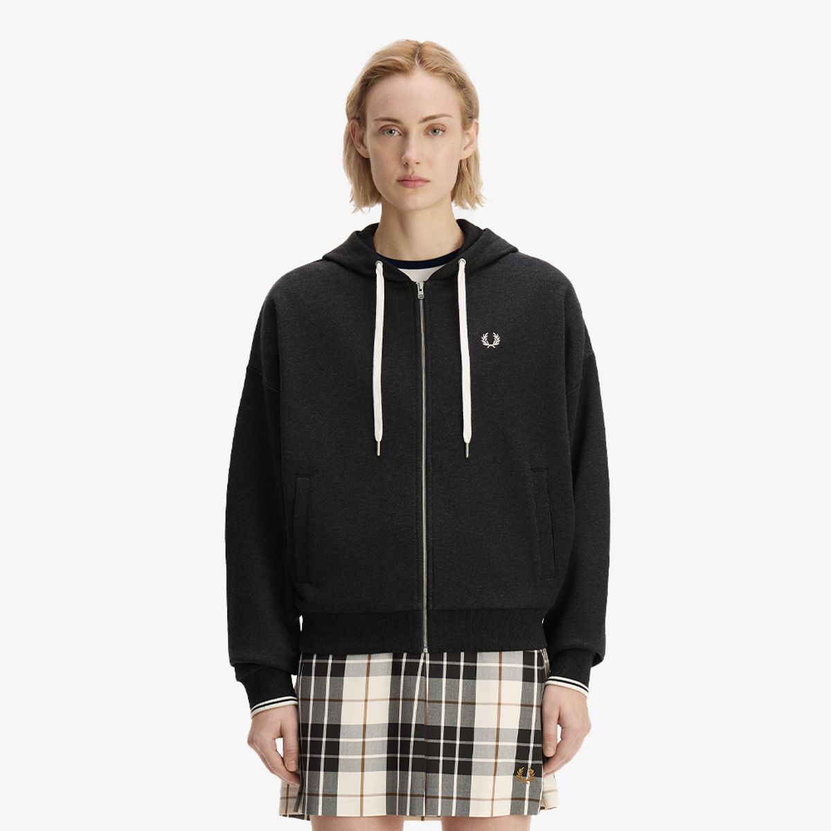 프레드페리(FRED PERRY) [Womens] 오버사이즈드 후드 집 스루 스웻셔츠 - 차콜말 AFPF2G33134-948