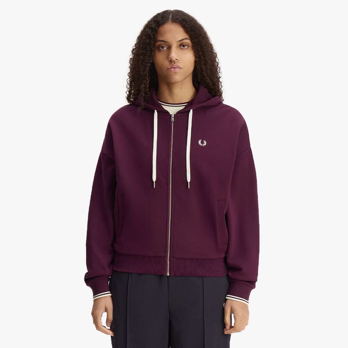 프레드페리(FRED PERRY) [Womens] 오버사이즈드 후드 집 스루 스웻셔츠 - 플럼 AFPF2G33134-37C