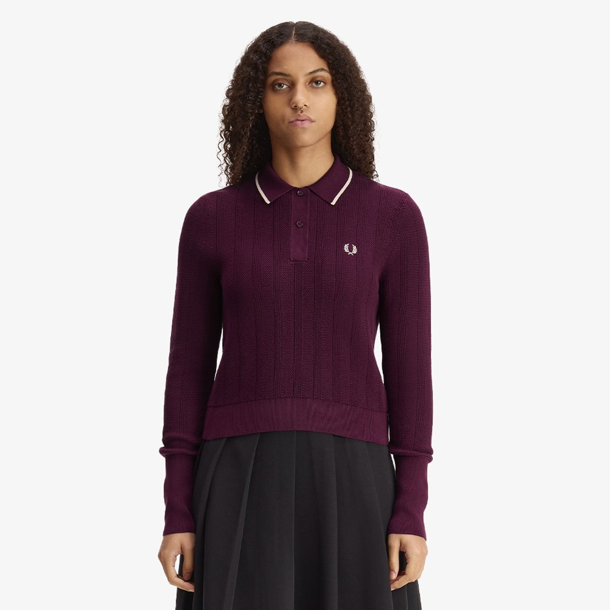 프레드페리(FRED PERRY) [Womens] 텍스쳐드 니트 셔츠 - 플럼 AFPF2G33126-37C