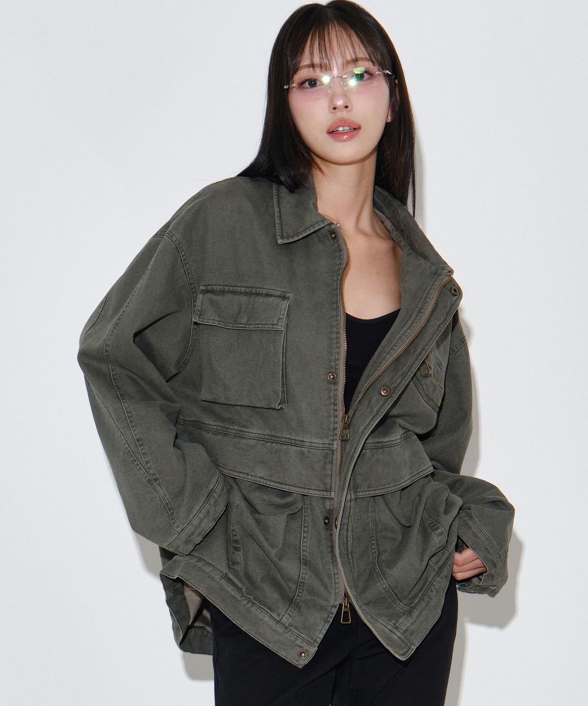 헬레네파리스(HELENE PARIS) 페이디드 플라이트 하프 파카 [올리브 카키]