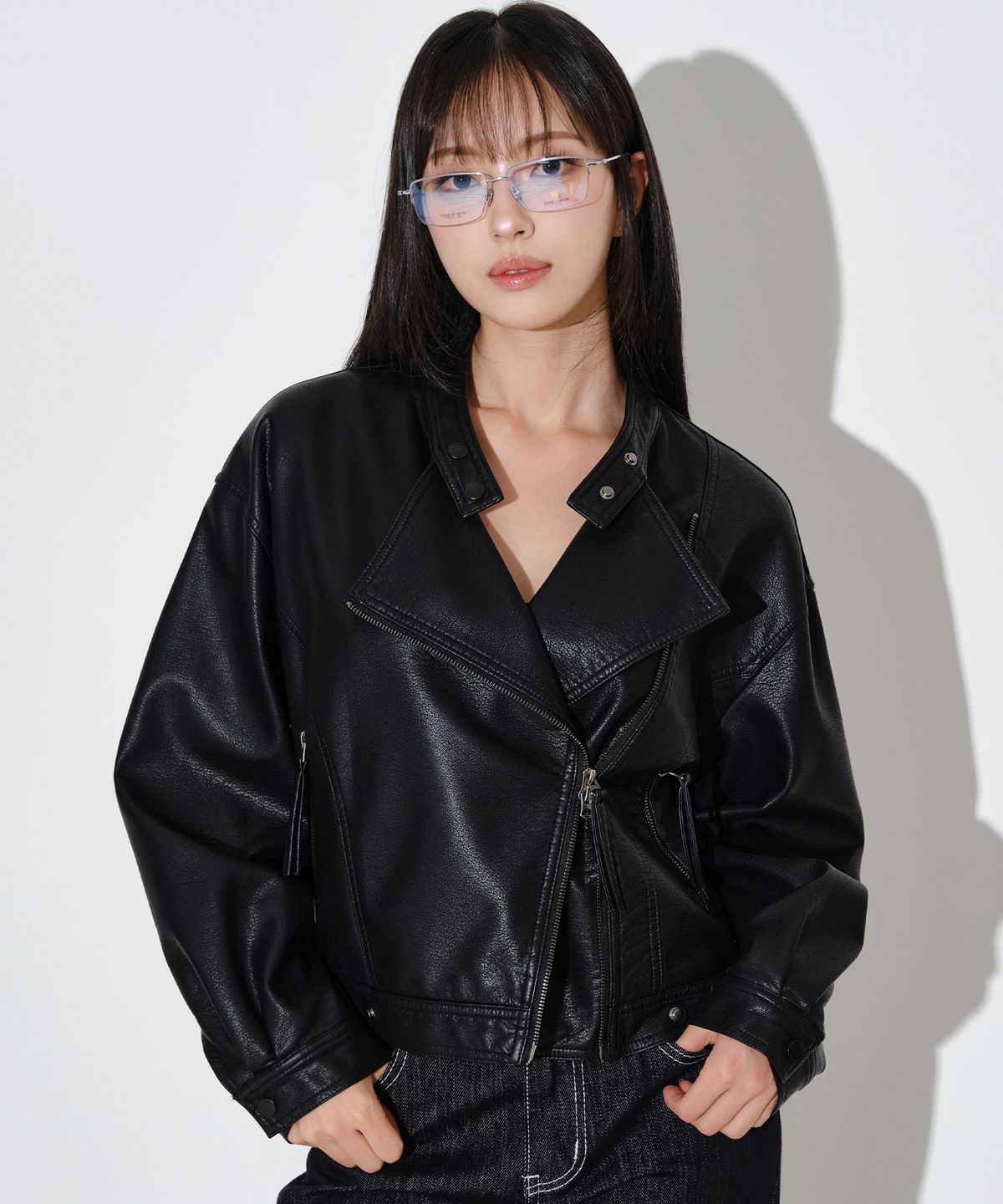 헬레네파리스(HELENE PARIS) 디어 오버핏 라이더 레더 자켓 [블랙]