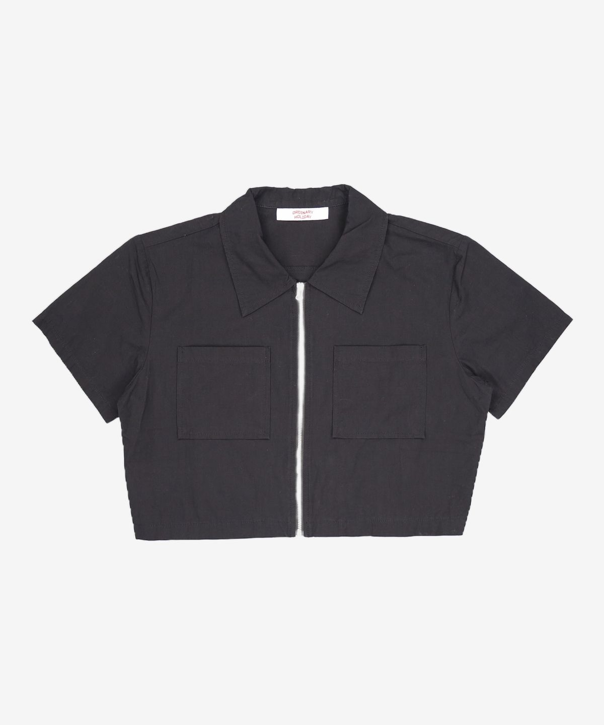오디너리 홀리데이(ORDINARY HOLIDAY) 카라집업크롭셔츠 COLLAR CROP ZIP-UP SHIRT FREE
