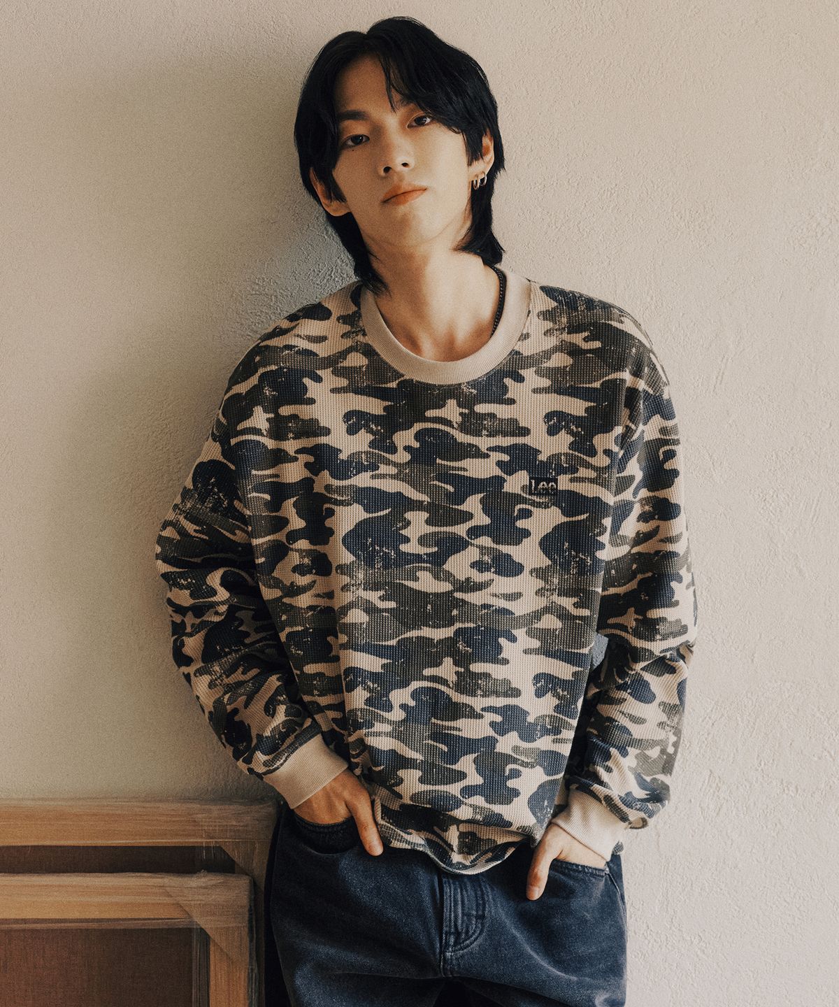 리(LEE) 와플 긴팔 티셔츠 카모플라쥬