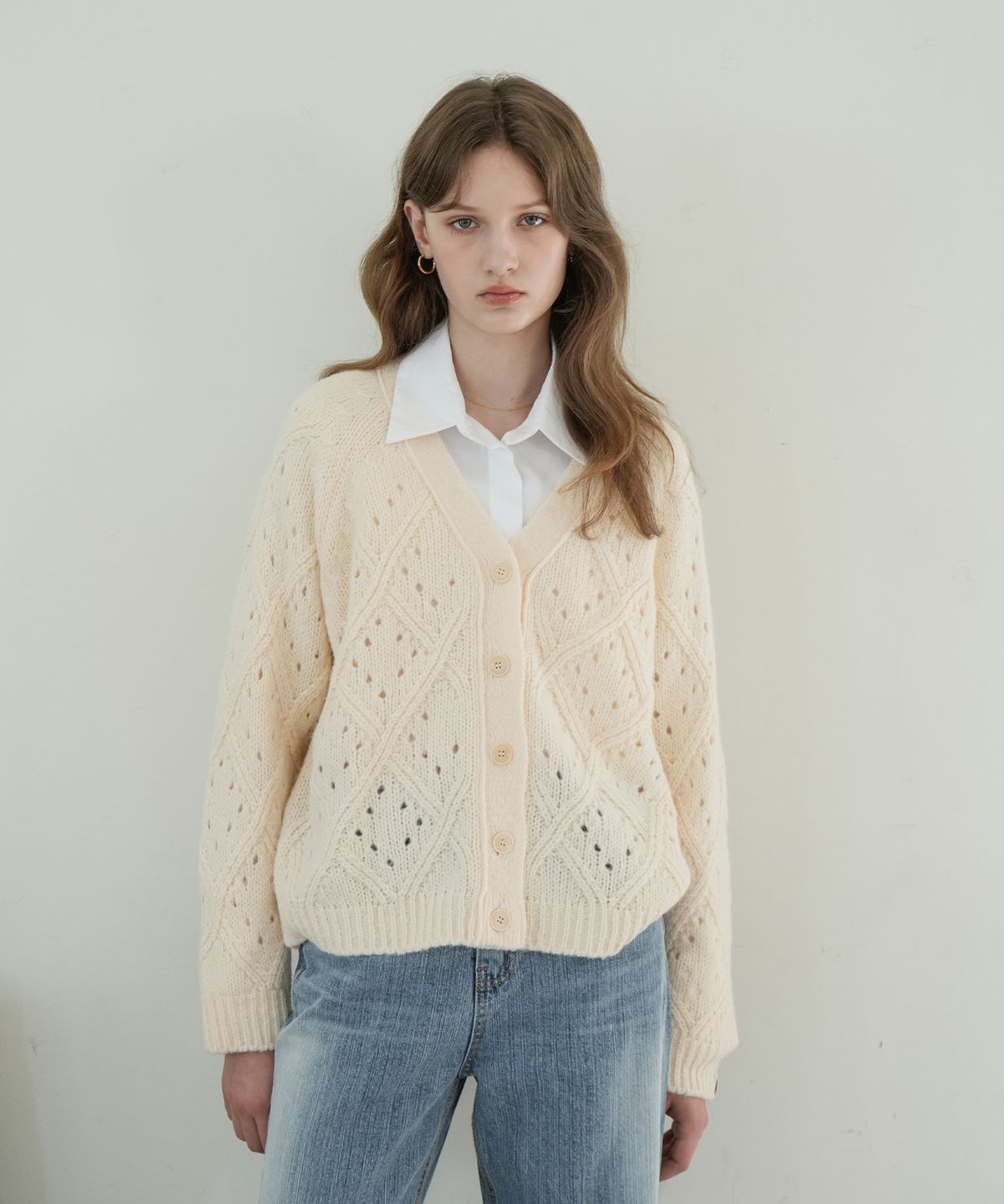 블레티(VLETI) Alpaca Punching Knit Cardigan (Cream)
