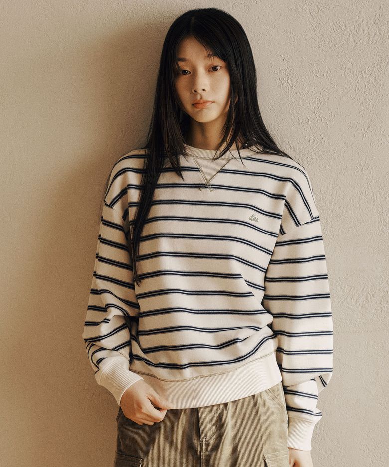 우먼 스트라이프 맨투맨 아이보리