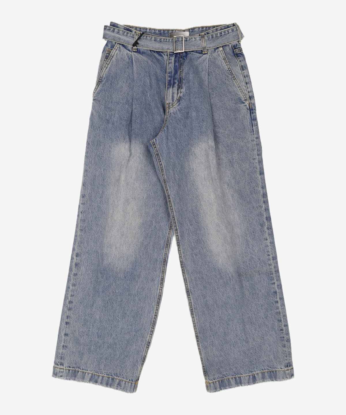 메종미네드(MAISON MINED) BELTED ONE TUCK WIDE DENIM L/BLUE 46