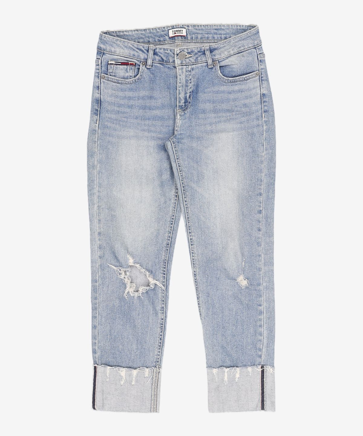 타미진스(TOMMY JEANS) [여성] 데님 스트레이트핏 디스트로이 롤업 팬츠 TUMS3EAE66L0 D40 66