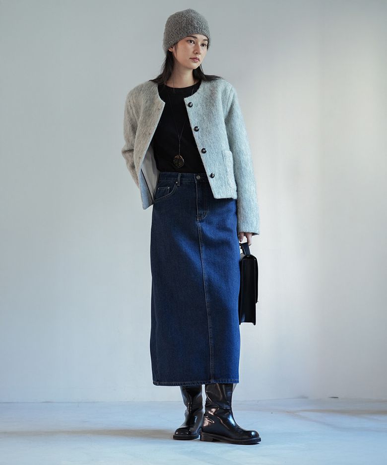 Lena Napping Denim Skirt (Deep Blue)