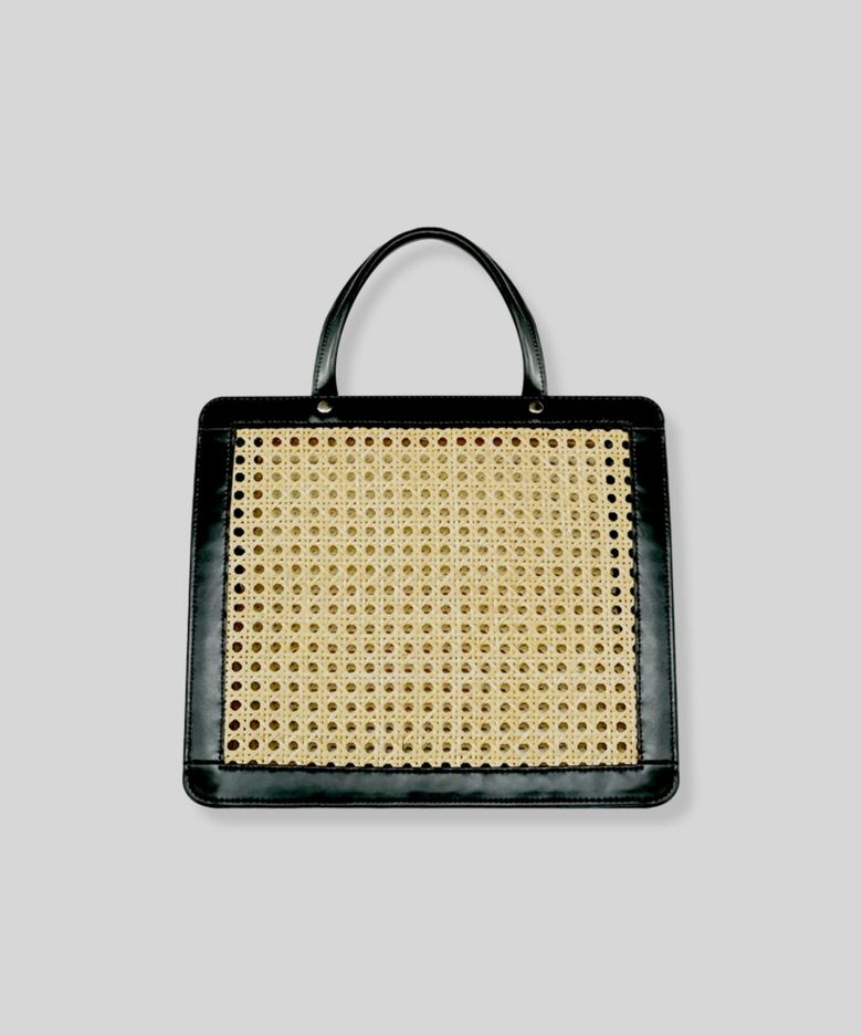 Real cowhide bamboo tote bag
